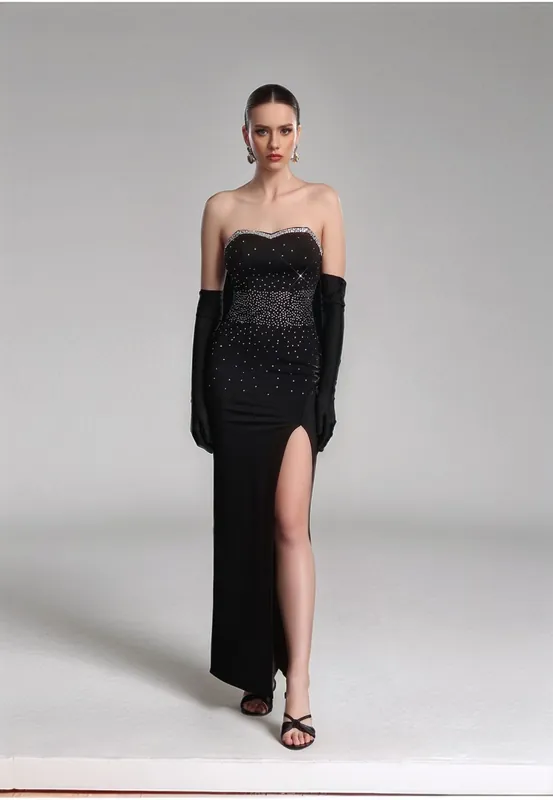 Black Embellished Strapless Maxi Dress - Divine Grace