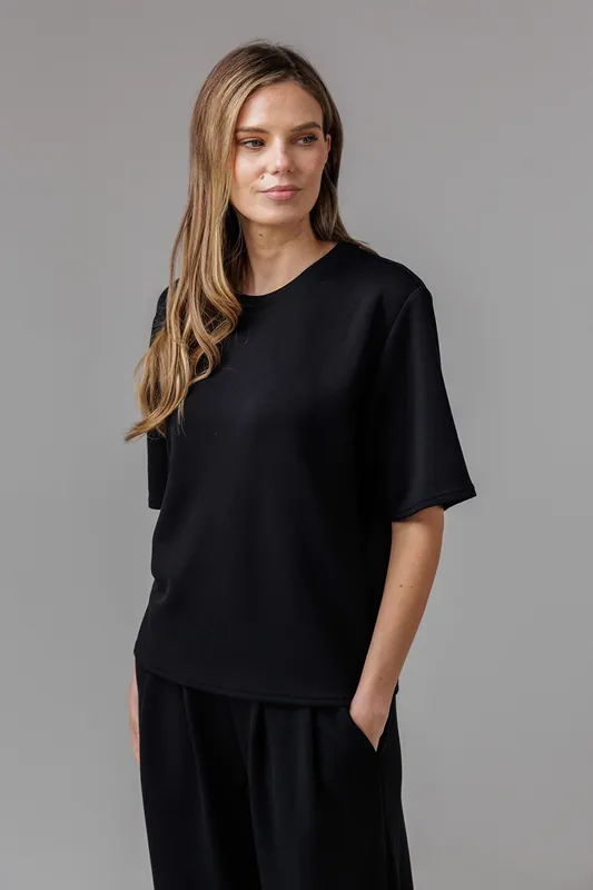 Luxe Short Sleeve Crew Neck Pinched Top - French Connection
