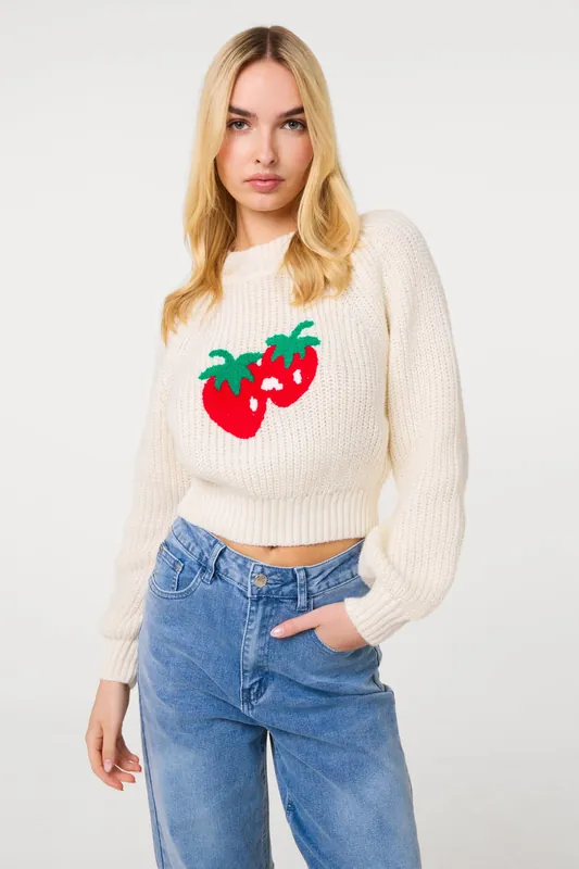 Ivory Strawberry Knit Jumper - Pink Vanilla