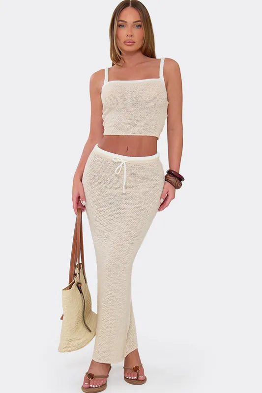 Contrast Knit Low Rise Maxi Skirt - EGO