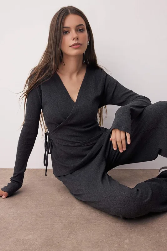 2-Piece Set Wrap Cotton Co-ord & Wide Leg Pants