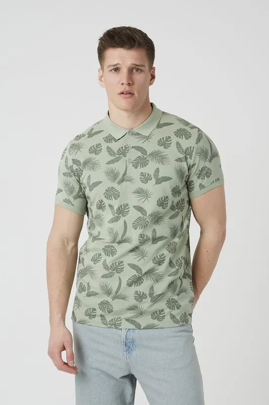 Leaf Print Cotton Polo Shirt - Brave Soul