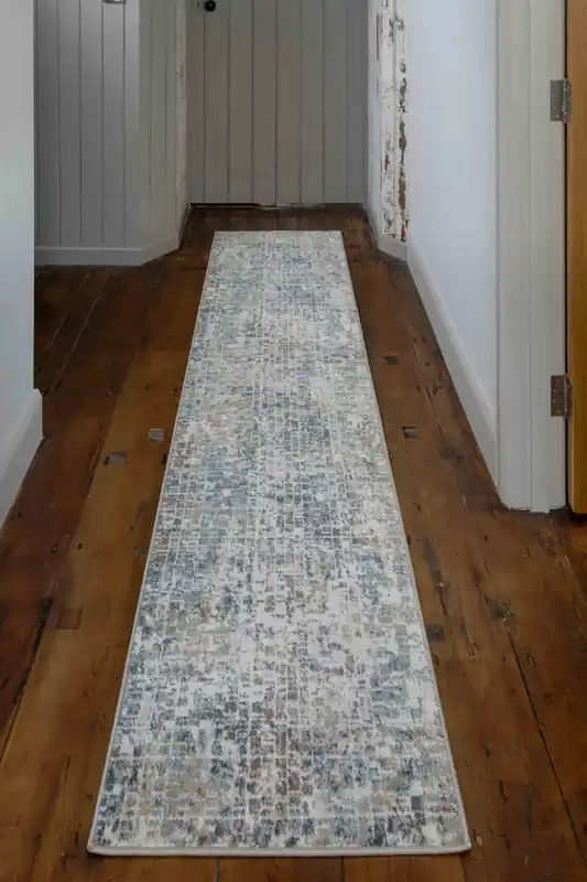 Runner Rug Blue Grey Abstract Mosaic Pattern Long Hallway Rugs - Kukoon