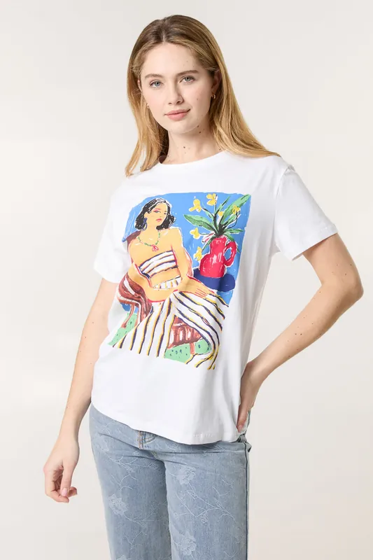 White T-Shirt With Colorful Print