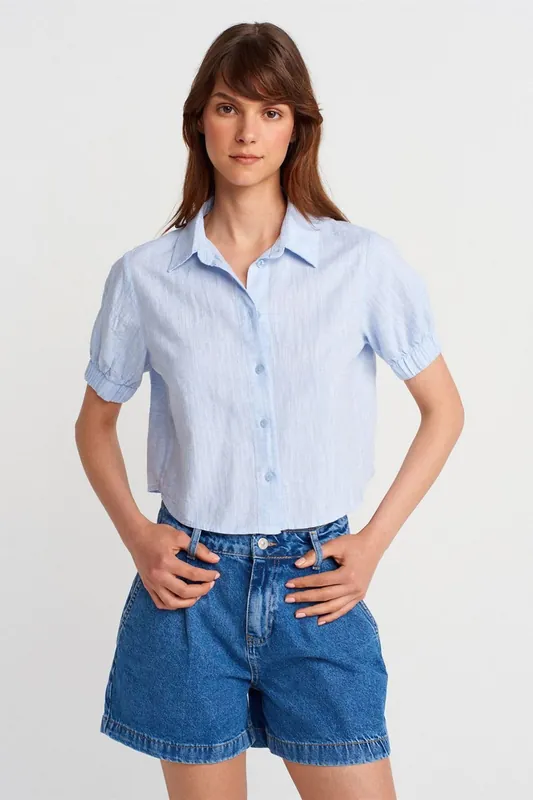 Women’s Cropped Linen-Blend Shirt