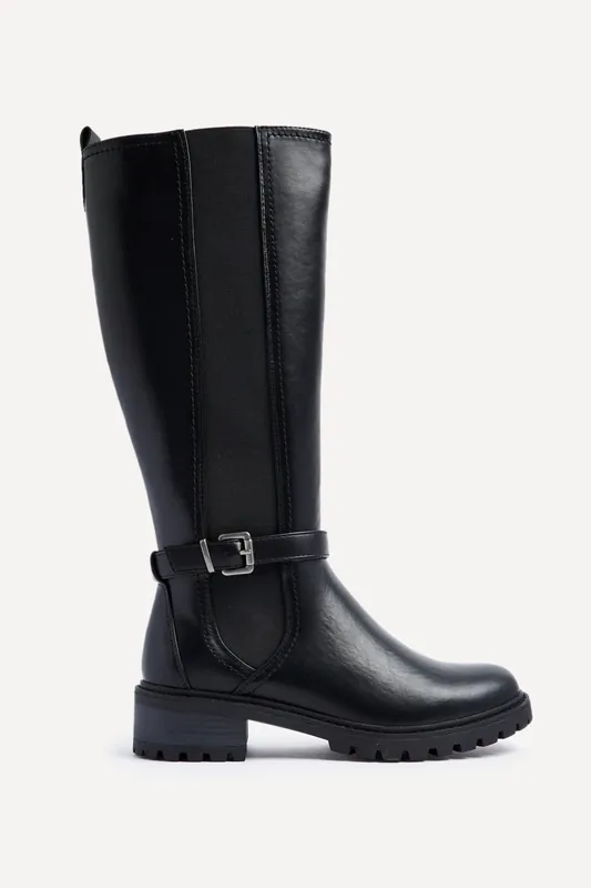Gilded Black Faux Leather High Leg Boot - Linzi
