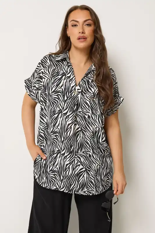 Zebra Button Half Placket Blouse - Yours
