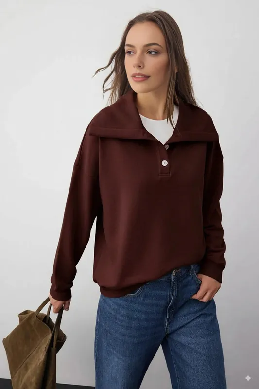 Collared Button-Up Fleece Sweatshirt