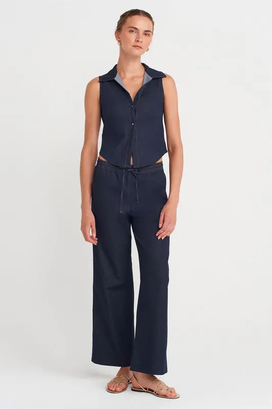 Wide-Leg Woven Trousers With Drawstring Waist