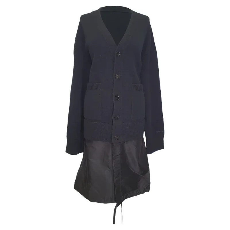 Preloved Perren Contrast Nylon Panel Cardigan In Black Wool - Burberry