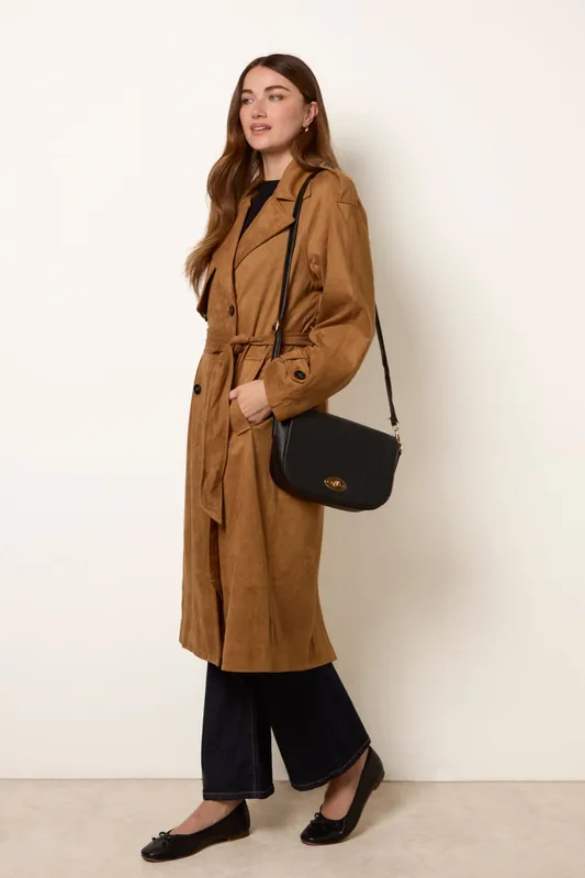 Light Tan Suedette Trench Coat - Blue Vanilla