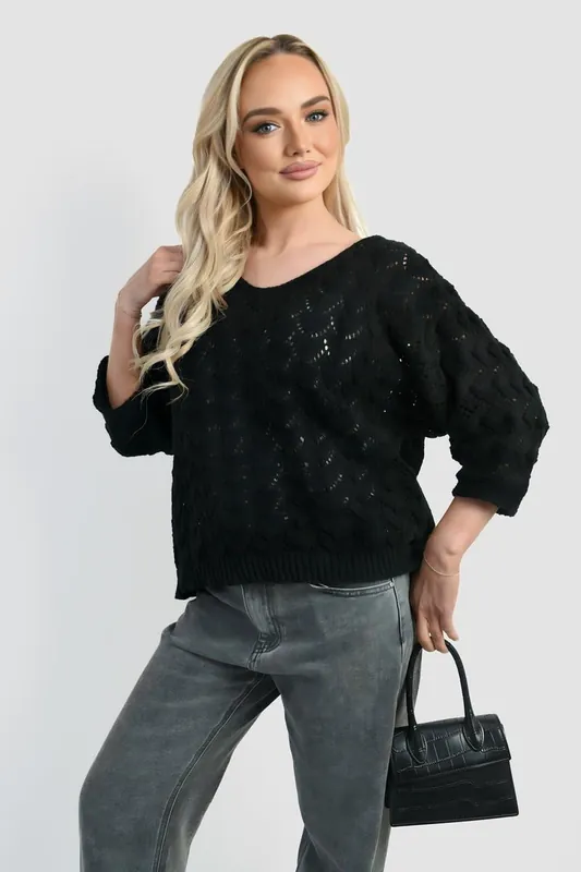 Eliza Half Sleeve Chunky Cable Knit Jumper - IKRUSH
