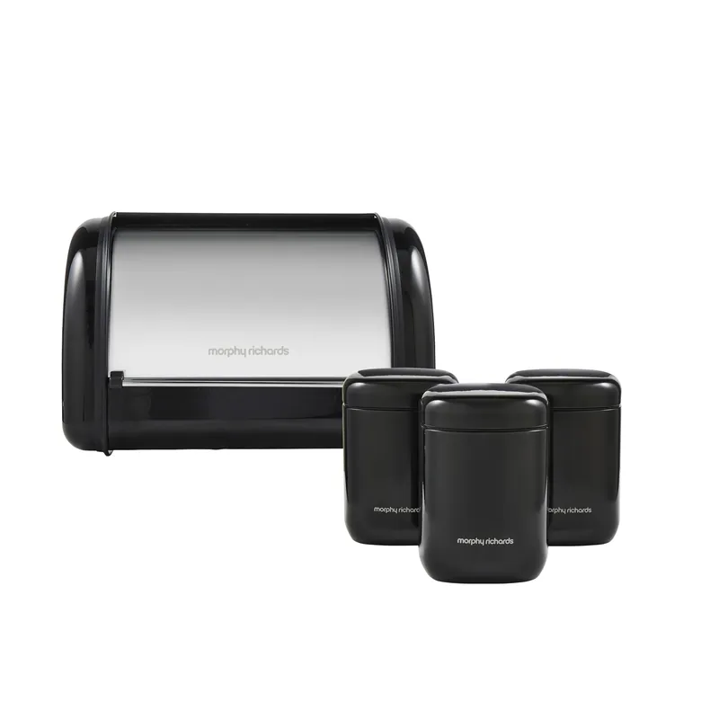 Black Compact Bread Bin & Small Cannisters Bundle - Morphy Richards