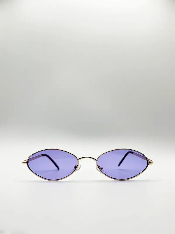 Metal Oval Frame Sunglasses with Lilac Lenses - SVNX