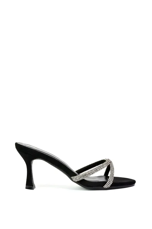Abby' Strappy Diamante Stiletto Heel Sandal Mules - XY London