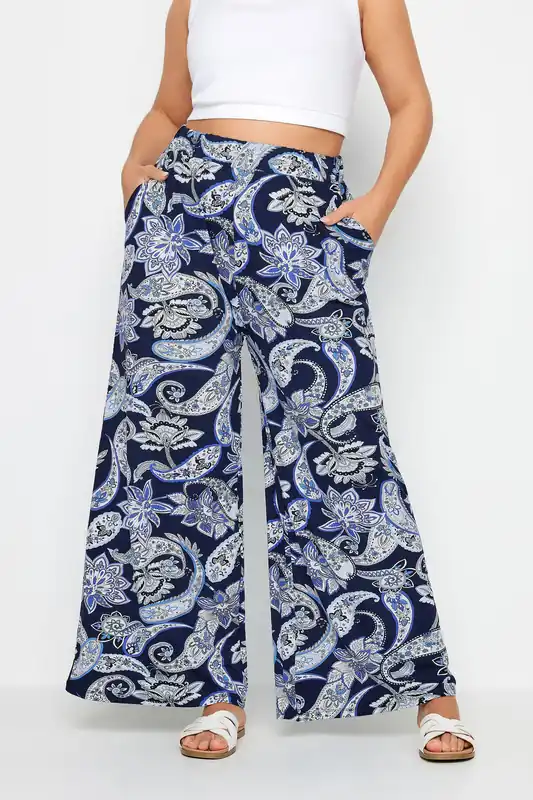 Printed Wide Leg Trousers - Yours