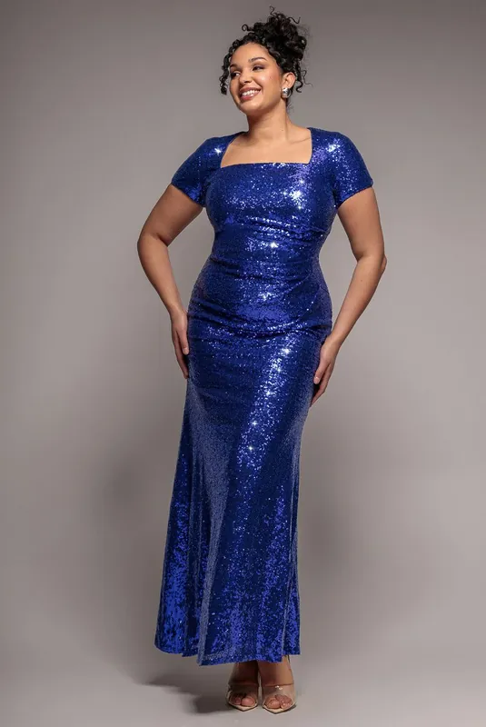 Sequin Portrait Neckline Maxi Dress - Goddiva