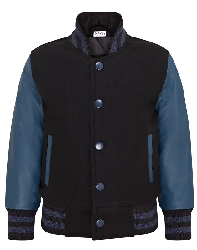 Wool Varsity Bomber Jacket with Real Leather Sleeves - Infinity Leather
