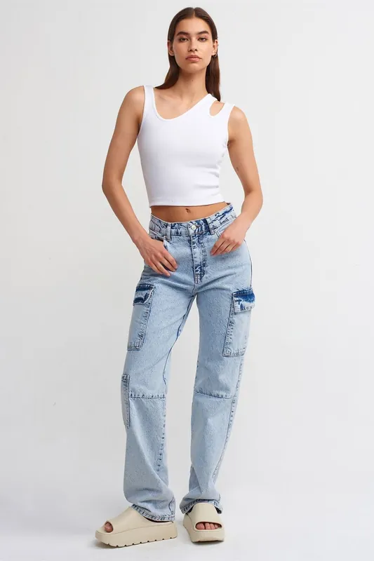 High-Waist Wide-Leg Cargo Jeans