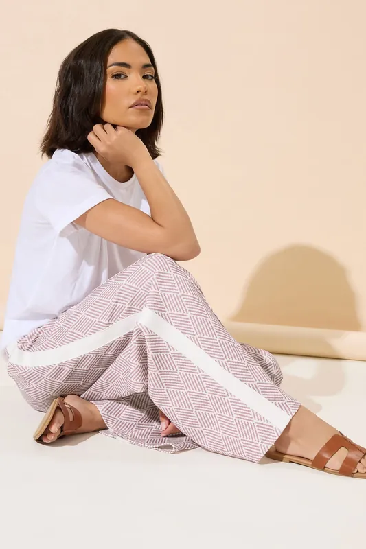 Petite Jacquard Stripe Wide Leg Trousers - PixieGirl
