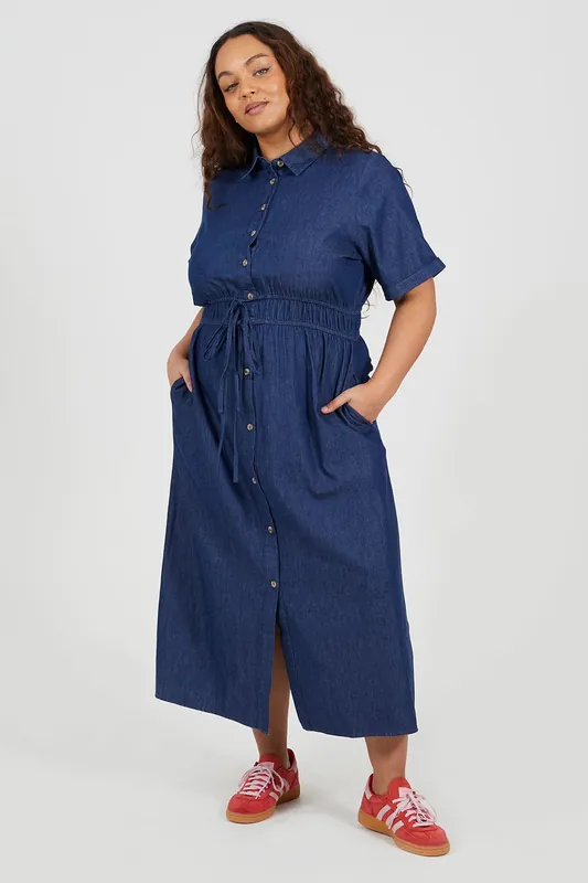 Curve Short Sleeve Chambray Midi Shirt Dress - Brave Soul