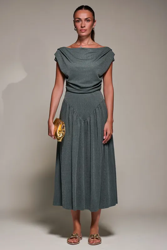 Asymmetric Neckline Midaxi Dress - Jolie Moi