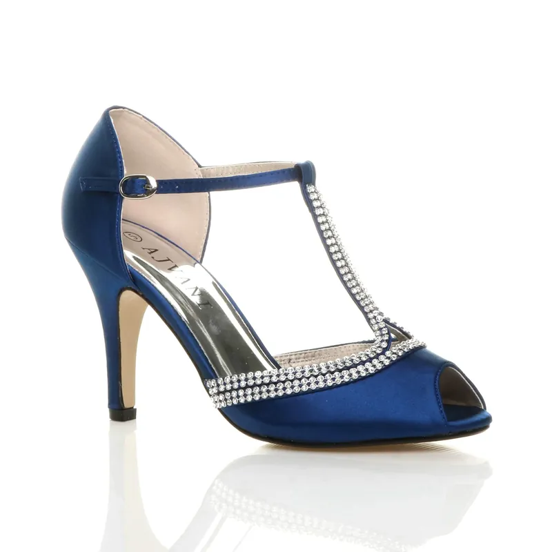 Diamante T-Bar Peep Toe High Heeled Sandals