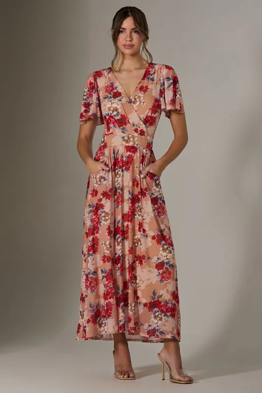 Floral Mesh Wrap Maxi Dress - Jolie Moi