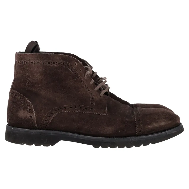 Preloved Laser Cut Lacer-Up Chukka Boots in Brown Suede
