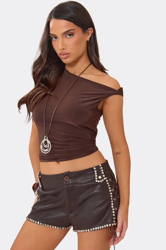 Studded Faux Leather Shorts - EGO