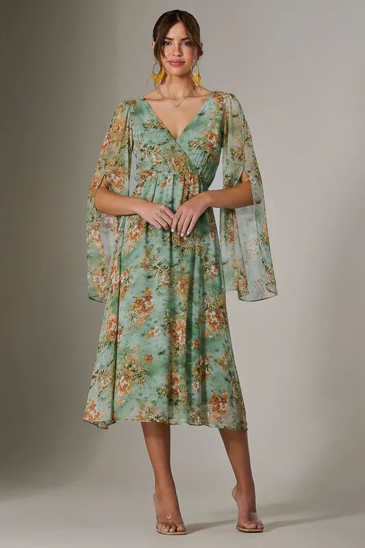Chiffon Split Sleeve Midaxi Dress - Jolie Moi