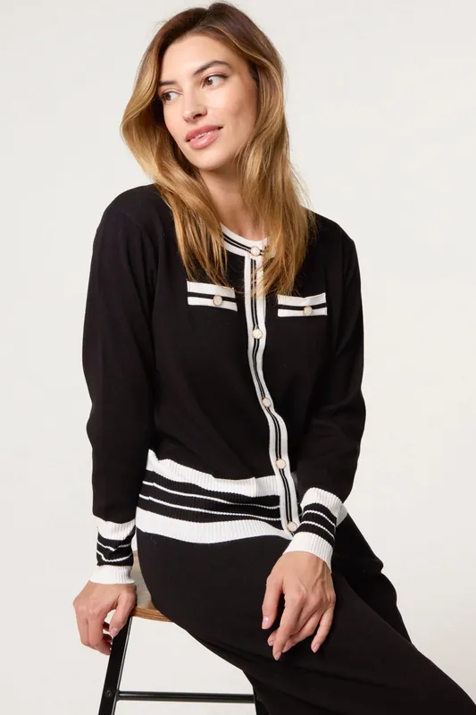 Black Contrast Colour Co-ord -Button Front Set