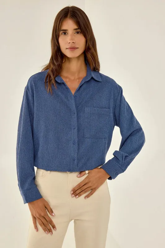 Oversized Shirt with Button and Pocket - Hiccup