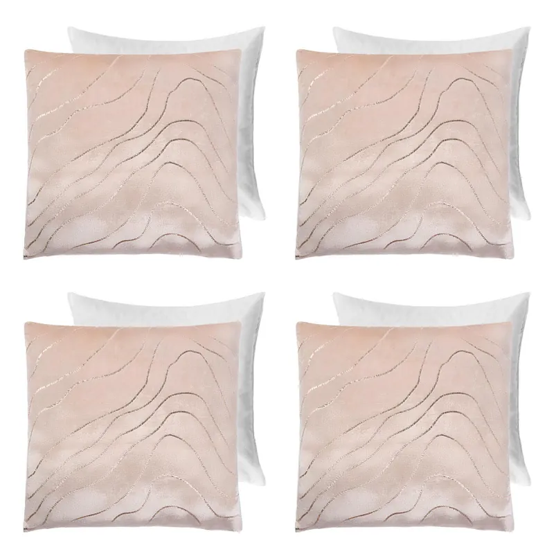 4 Pack Metallic Wave Filled Cushion Covers Home Decor Set - OHS