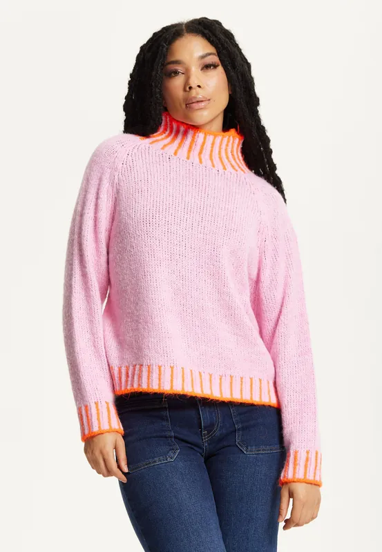 Neon Trim Wool Blend Jumper – Light Pink - Liquorish