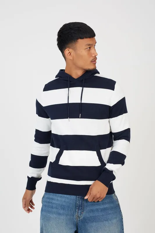Cotton Striped Knit Hoody - Brave Soul