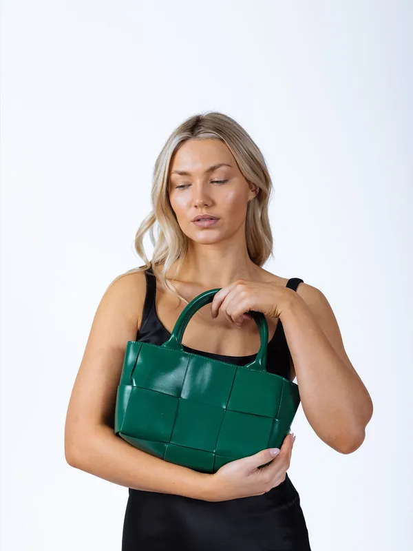 Woven Faux Leather Grab Bag in Green - SVNX