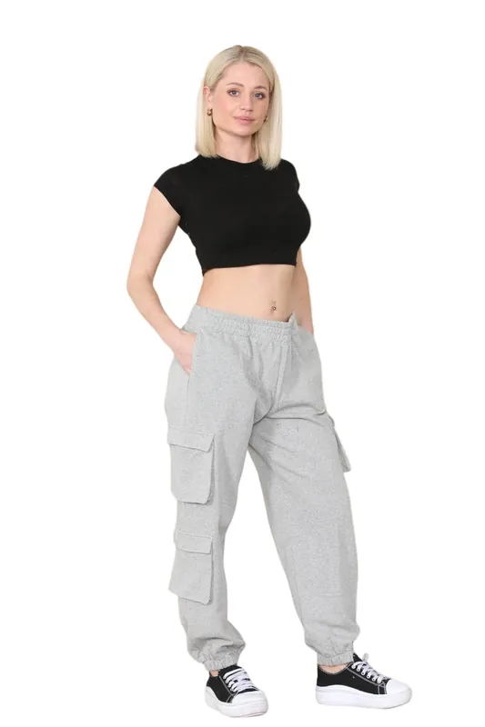 Grey Combat Cargo Trousers Loose Fit - ELAINA FASHION