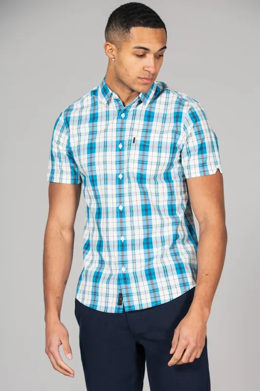 Cotton Short Sleeve Button-Up Checked Shirt