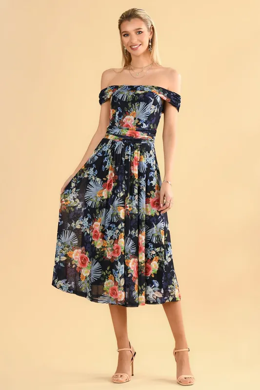 Rezka Off Shoulder Mesh Midi Dress - Jolie Moi