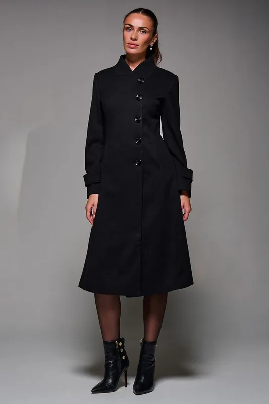 Asymmetric Button Detail Fit & Flare Coat - Jolie Moi