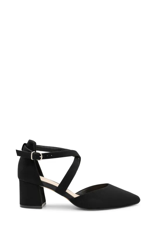 Micro Suede 'Ffion' Wide Fit Mid Block Heel Cross Strap Court Shoe - Paradox London