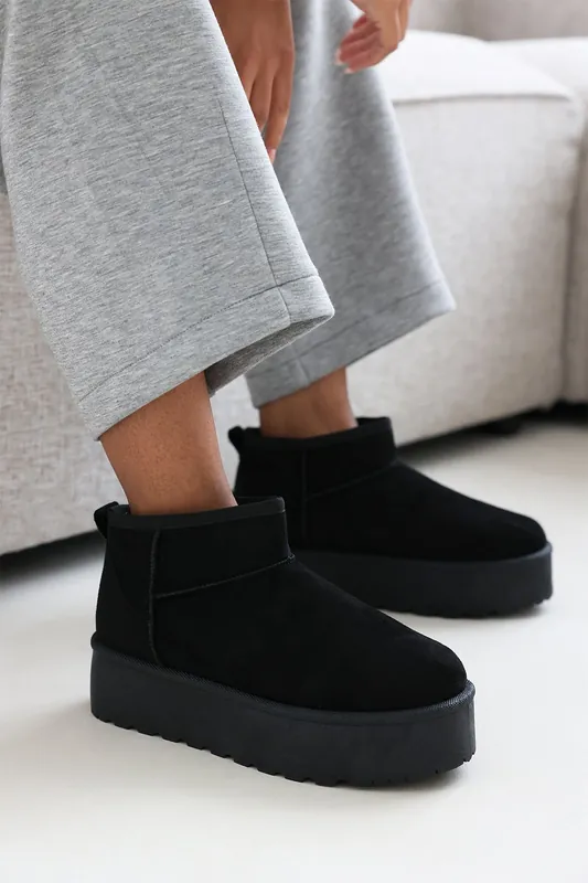Suri' Mini Faux-Suede Fur Lined Platform Ankle Slipper Boots
