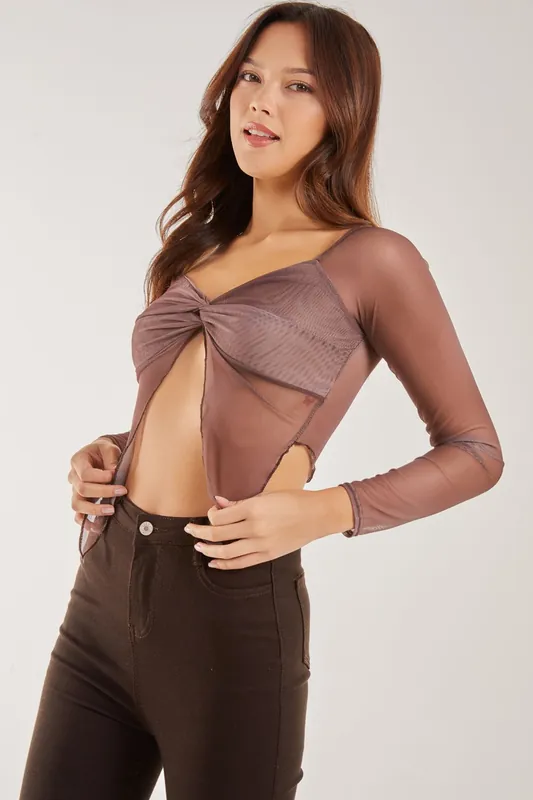 Butterfly Mesh Long Sleeve Top - Pink Vanilla