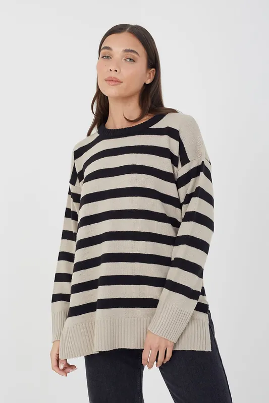 Fine Stripe Oversized Knitted Jumper - Brave Soul