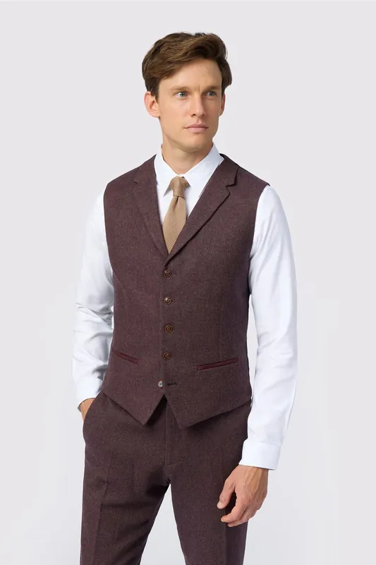 Herringbome Tweed Slim Fit Waistcoat - Antique Rogue