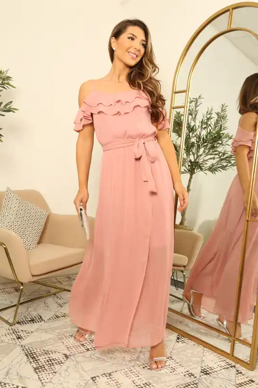 Double Frill Off shoulder Maxi dress - DOUBLE SECOND