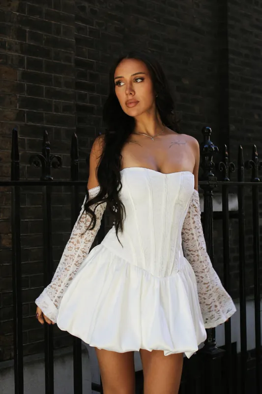 Gretchen White Lace Bubble Hem Corset Mini Dress - Jaded Rose