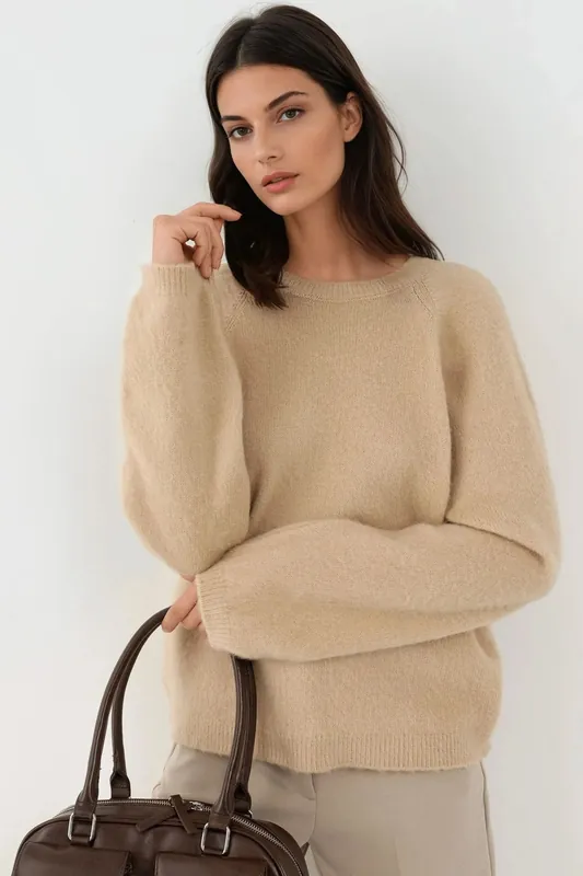 Soft Textured Crew Neck Basic Sweater - Hiccup