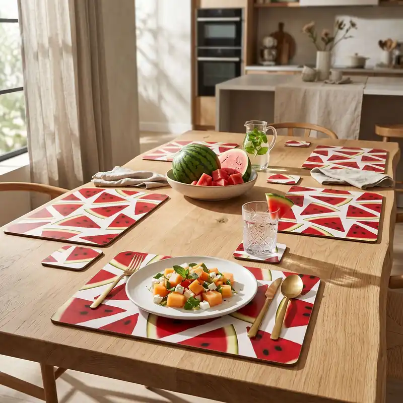 Placemat & Coaster Set Set Of Four Watermelon Placemats And Coasters - Orsina